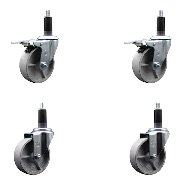 4'' Semi Steel Swivel 1-1/8'' Expanding Stem Caster Set 2 Total Lock Brakes, 4PK